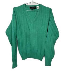 Vintage‎ Teal V-neck Shetland Wool Sweater Medium